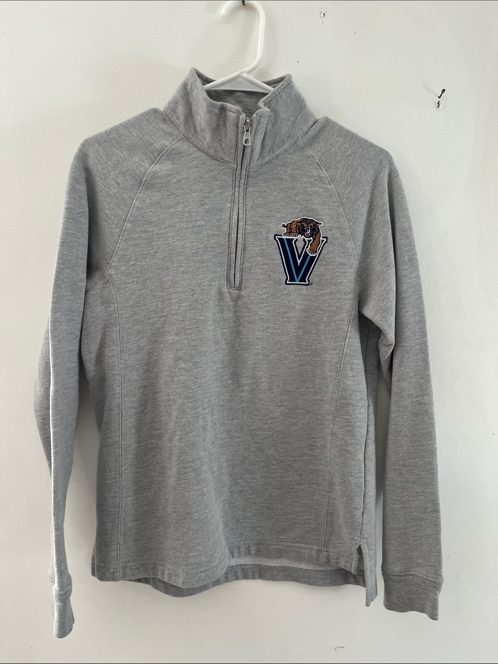 Villanova Gray Quarter-Zip Sweater with V Logo college preppy collegiate dorm